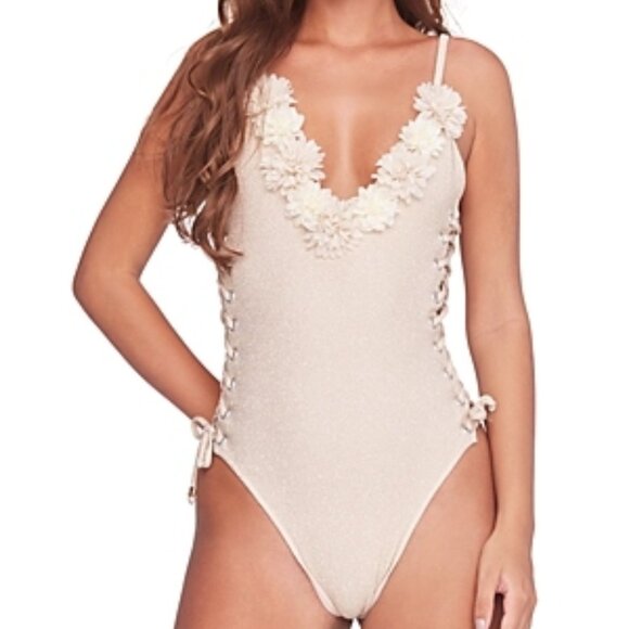 Capittana Other - Capittana Blanca Metallic Lace Up One Piece Swimsuit Size S Gold